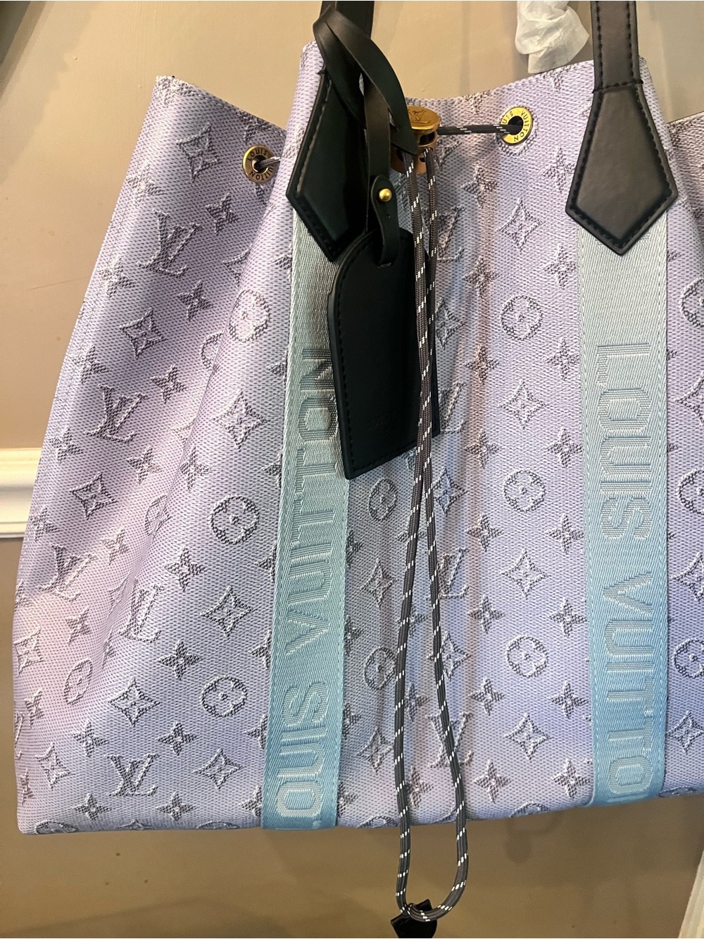 Louis Vuitton look a like Lavender Monogram Tote with Light Blue Straps - Picture 11 of 12